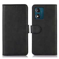 Leather Case Stands Flip Cover Holder N08P for Motorola Moto E13 Black