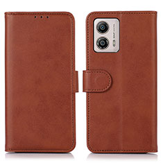 Leather Case Stands Flip Cover Holder N08P for Motorola Moto G53j 5G Brown