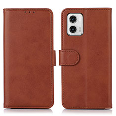 Leather Case Stands Flip Cover Holder N08P for Motorola Moto G73 5G Brown
