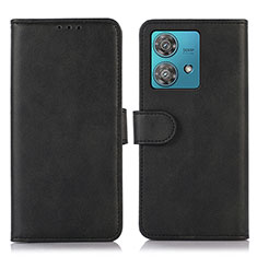 Leather Case Stands Flip Cover Holder N08P for Motorola Moto G84 5G Black