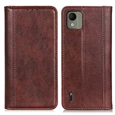 Leather Case Stands Flip Cover Holder N08P for Nokia C110 Brown