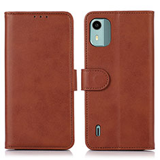 Leather Case Stands Flip Cover Holder N08P for Nokia C12 Pro Brown