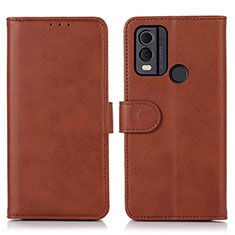 Leather Case Stands Flip Cover Holder N08P for Nokia C22 Brown