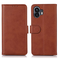 Leather Case Stands Flip Cover Holder N08P for Nothing Phone 2 Brown