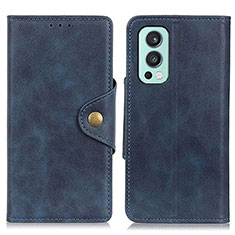 Leather Case Stands Flip Cover Holder N08P for OnePlus Nord 2 5G Blue