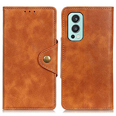 Leather Case Stands Flip Cover Holder N08P for OnePlus Nord 2 5G Brown