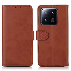 Leather Case Stands Flip Cover Holder N08P for Xiaomi Mi 13 5G Brown