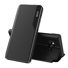 Leather Case Stands Flip Cover Holder Q01H for Xiaomi Poco X3 NFC Black