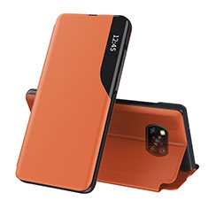 Leather Case Stands Flip Cover Holder Q01H for Xiaomi Poco X3 Orange