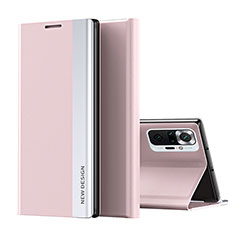 Leather Case Stands Flip Cover Holder Q01H for Xiaomi Redmi Note 10 Pro 4G Rose Gold