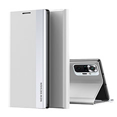 Leather Case Stands Flip Cover Holder Q01H for Xiaomi Redmi Note 10 Pro 4G Silver