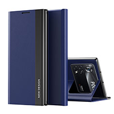 Leather Case Stands Flip Cover Holder Q01H for Xiaomi Redmi Note 11E Pro 5G Blue