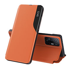 Leather Case Stands Flip Cover Holder Q02H for Xiaomi Mi 11T 5G Orange