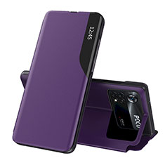 Leather Case Stands Flip Cover Holder Q02H for Xiaomi Poco X4 Pro 5G Purple