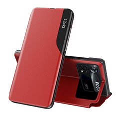 Leather Case Stands Flip Cover Holder Q02H for Xiaomi Poco X4 Pro 5G Red