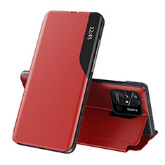 Leather Case Stands Flip Cover Holder Q02H for Xiaomi Redmi 10 India Red