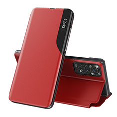 Leather Case Stands Flip Cover Holder Q02H for Xiaomi Redmi Note 11 4G (2022) Red