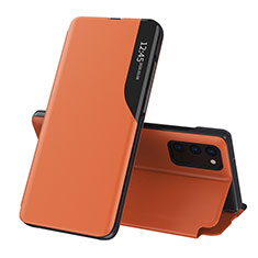 Leather Case Stands Flip Cover Holder QH1 for Samsung Galaxy A24 4G Orange