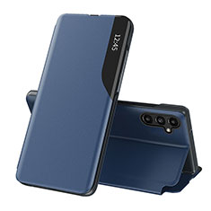 Leather Case Stands Flip Cover Holder QH1 for Samsung Galaxy M44 5G Blue