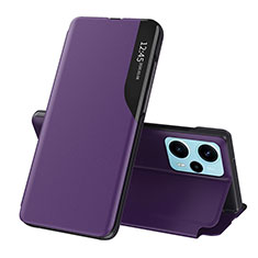 Leather Case Stands Flip Cover Holder QH1 for Xiaomi Redmi Note 12 Turbo 5G Purple