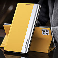 Leather Case Stands Flip Cover Holder QH2 for Samsung Galaxy A22 5G Yellow