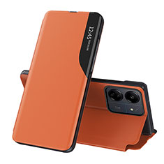 Leather Case Stands Flip Cover Holder QH3 for Xiaomi Poco C65 Orange