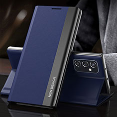 Leather Case Stands Flip Cover Holder QH4 for Samsung Galaxy F23 5G Blue