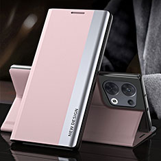 Leather Case Stands Flip Cover Holder QH4 for Xiaomi Redmi Note 13 Pro 5G Rose Gold