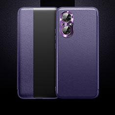 Leather Case Stands Flip Cover Holder QK1 for Huawei Honor 50 SE 5G Purple