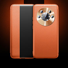 Leather Case Stands Flip Cover Holder QK1 for Huawei Honor X9 5G Orange