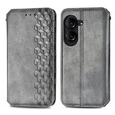 Leather Case Stands Flip Cover Holder S01D for Asus ZenFone 10 Gray