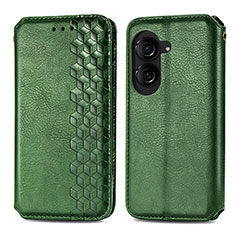 Leather Case Stands Flip Cover Holder S01D for Asus ZenFone 10 Green