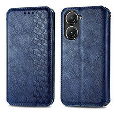 Leather Case Stands Flip Cover Holder S01D for Asus Zenfone 9 Blue