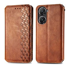 Leather Case Stands Flip Cover Holder S01D for Asus Zenfone 9 Brown