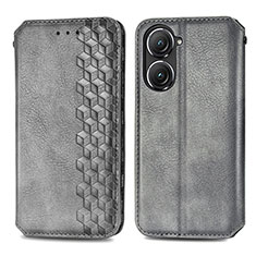 Leather Case Stands Flip Cover Holder S01D for Asus Zenfone 9 Gray