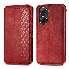 Leather Case Stands Flip Cover Holder S01D for Asus Zenfone 9 Red