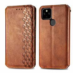 Leather Case Stands Flip Cover Holder S01D for Google Pixel 5a 5G Brown