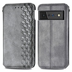 Leather Case Stands Flip Cover Holder S01D for Google Pixel 6 5G Gray