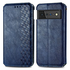 Leather Case Stands Flip Cover Holder S01D for Google Pixel 6 Pro 5G Blue