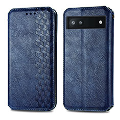 Leather Case Stands Flip Cover Holder S01D for Google Pixel 6a 5G Blue