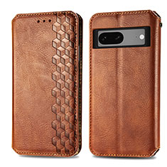 Leather Case Stands Flip Cover Holder S01D for Google Pixel 7 5G Brown