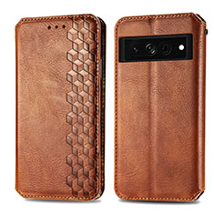 Leather Case Stands Flip Cover Holder S01D for Google Pixel 7 Pro 5G Brown