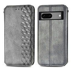 Leather Case Stands Flip Cover Holder S01D for Google Pixel 7a 5G Gray