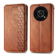 Leather Case Stands Flip Cover Holder S01D for Huawei Enjoy 50 Pro Brown