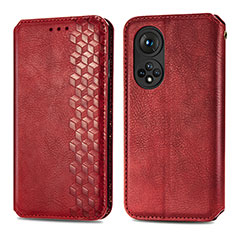 Leather Case Stands Flip Cover Holder S01D for Huawei Honor 50 5G Red