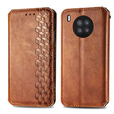 Leather Case Stands Flip Cover Holder S01D for Huawei Honor 50 Lite Brown