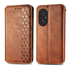 Leather Case Stands Flip Cover Holder S01D for Huawei Honor 50 SE 5G Brown