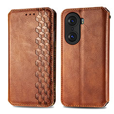 Leather Case Stands Flip Cover Holder S01D for Huawei Honor 60 5G Brown