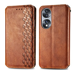 Leather Case Stands Flip Cover Holder S01D for Huawei Honor 70 5G Brown