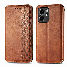 Leather Case Stands Flip Cover Holder S01D for Huawei Honor 80 SE 5G Brown